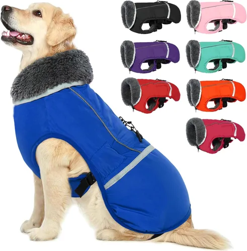 Miniatura 10 de QBLEEV Abrigo cálido para perro, chaqueta reflectante para perro, abrigo de invierno impermeable para perro, cuello alto, ropa de perro para clima