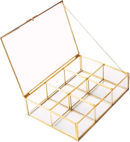 Caja de vidrio vintage dorada de vidrio transparente y latón para almacenamiento de joyas y maquillaje cosmético, soporte para lápiz labial,