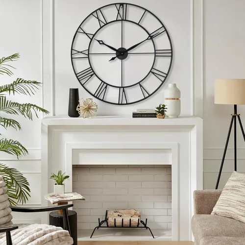 Miniatura 7 de CLXEAST Reloj de Pared Grande de 30 Pulgadas Moderno, de Gran Tamaño con Números Romanos Decorativo de Metal Negro Reloj de Pared para Decoración