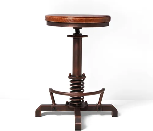 Miniatura 7 de Taburete de bar vintage ajustable de altura de 22 a 26 pulgadas, taburete de isla de cocina industrial con asiento giratorio de poliuretano