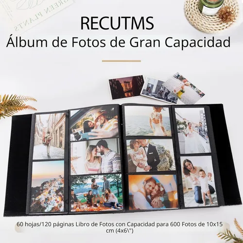 Miniatura 3 de RECUTMS - Álbum de fotos de 4 x 6 pulgadas, 600 bolsillos, páginas interiores negras, piel sintética de grano de botón, para fotos de cumpleaños