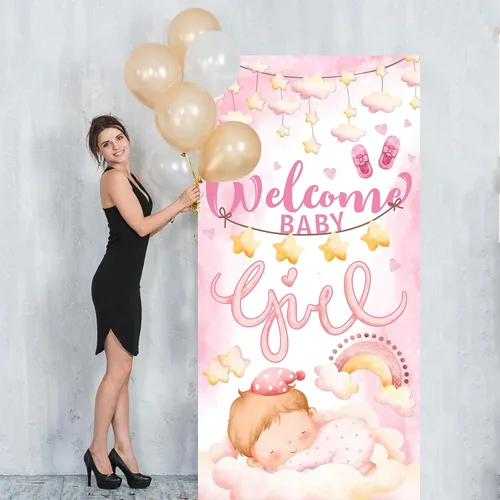 Miniatura 7 de Cartel de bienvenida para puerta de bebé, decoración de baby shower para niñas, letrero de puerta, fondo de fotografía de fiesta de revelación