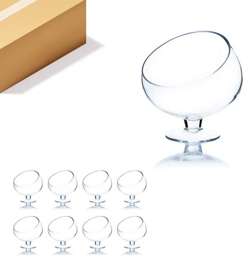 Miniatura 14 de WGV Jarrón de vidrio con corte inclinado, ancho 14 cm, altura 14 cm, transparente, redondo, maceta para plantas, terrario, orbe, recipiente