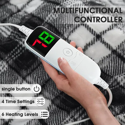Miniatura 4 de Manta térmica negra eléctrica, manta térmica de 50 x 60 pulgadas con 10 niveles de calor y 8 horas de apagado automático, manta de sherpa suave a