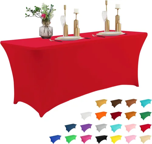 Miniatura 39 de IVAPUPU Paquete de 2 Manteles de Mesa de 6 Pies para Mesa Rectangular Ajustados para Eventos Elásticos Azul Niebla Cubiertas de Mesa Lavables Azul