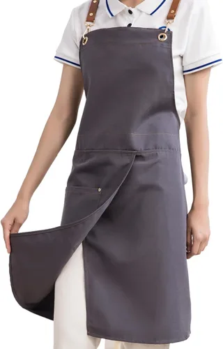 Miniatura 6 de KITCHIEF Delantal de Cerámica con Pierna Dividida, Delantal de Chef con Espalda Cruzada y Bolsillos, Delantal para Pintar con Correas Ajustables Gris