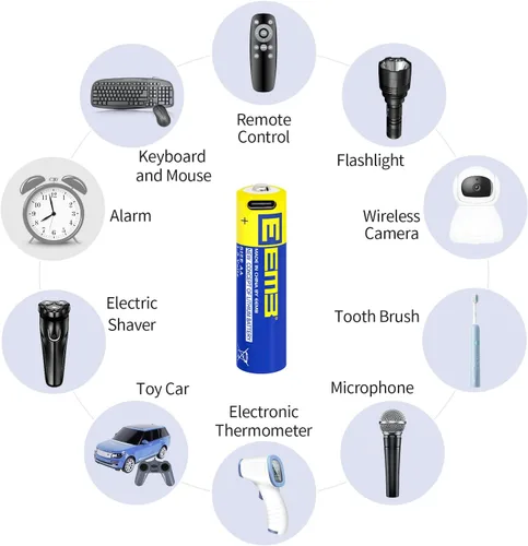 Miniatura 9 de EEMB Paquete de 12 baterías AA recargables AA de 1.5 V, baterías de litio AA USB 4 en 1 USB tipo C, batería de repuesto de cable de carga de 2600