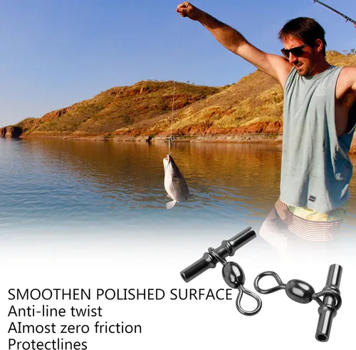 Miniatura 6 de AGOOL Mangas giratorias de pesca de 3 vías, 30 piezas de líneas cruzadas, aparejos de pesca en forma de T, grúa giratoria giratoria de triple barril