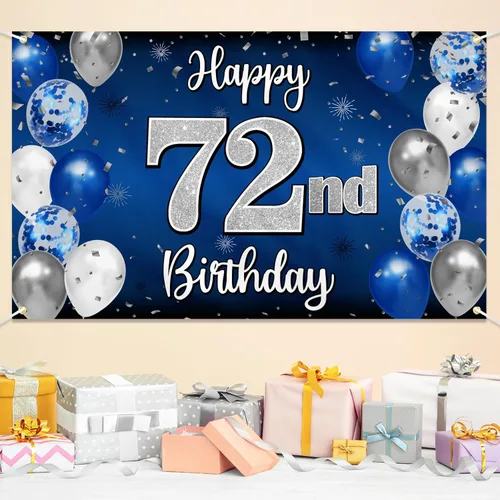 Miniatura 216 de Decoración de feliz cumpleaños 35, globo azul y plateado de 35 años, cartel grande de telón de fondo de cumpleaños, suministros para fiesta de 35th