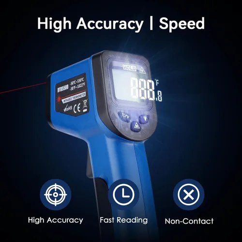 Miniatura 5 de Pistola de termómetro infrarrojo para cocinar, -58℉~1022℉, pistola de temperatura láser digital para freír en profundidad, pizza, Blackstone, Azul
