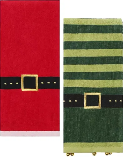 Miniatura 4 de Toallas de mano de baño, juego de 2, con Papá Noel rojo y elfo verde, diseño decorativo, 25 x 16 pulgadas, decoración de baño para las vacaciones