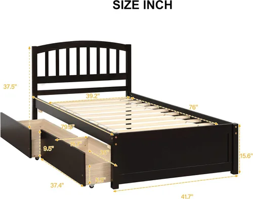 Miniatura 2 de P PURLOVE Base de cama de almacenamiento de madera con dos cajones y cabecero (expreso)