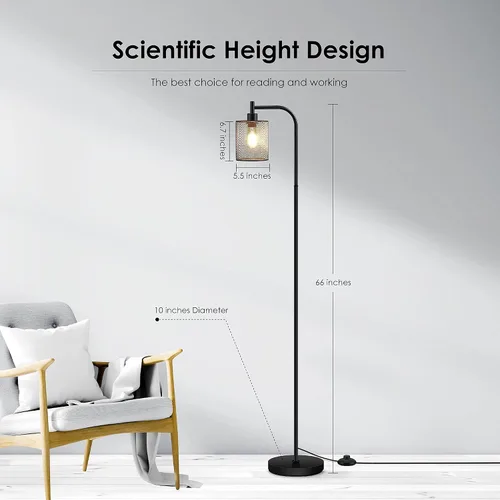 Miniatura 5 de Lámpara de pie industrial BoostArea, lámpara de pie con pantalla de malla de hierro colgante, bombilla LED de 6 W, lámpara de pie de granja metálica
