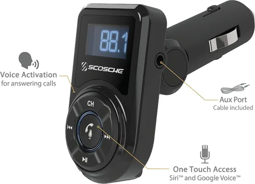 Miniatura 2 de Scosche BTFM3 BTFREQ Kit universal de manos libres Bluetooth para coche con transmisor FM digital y cargador de coche USB de 10 W, color negro XL