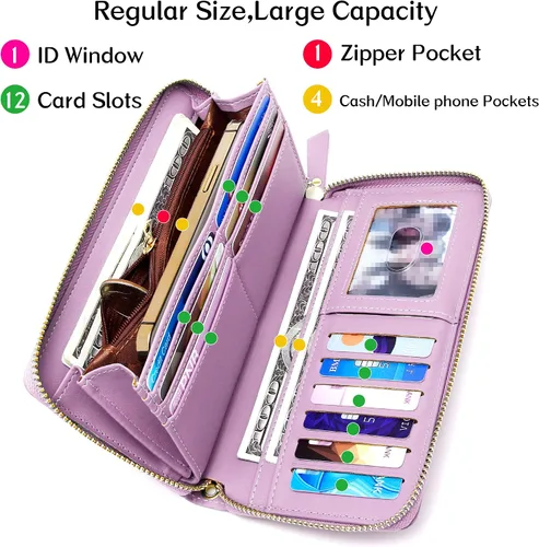 Miniatura 3 de Badiya Womens Wallet Credit Card Holder RFlD Blocking Leather Zip Around Wallets Large Capacity Wristlet