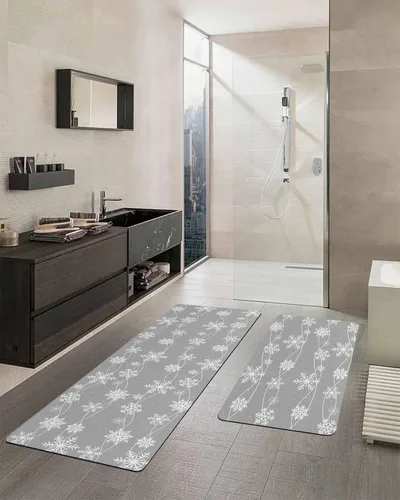 Miniatura 2 de Tapete de baño con diseño de copos de nieve gris para bañera, antideslizante, de secado rápido y absorbente, tierra de diatomeas, para ducha