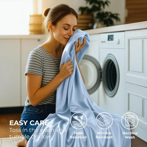 Miniatura 7 de Pure Bedding Sábanas de satén de lujo para cama individual de hotel, juego de sábanas de microfibra extra suave de 1800, resistente a las arrugas, a