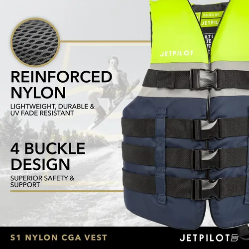 Miniatura 2 de Jet Pilot S1 - Chaleco de nailon CGA Wakeboard para hombre Neón
