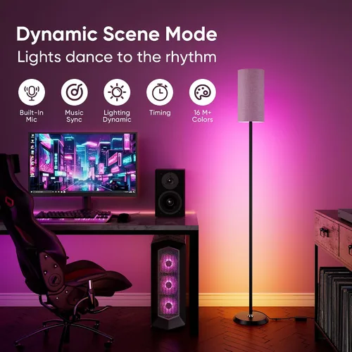 Miniatura 2 de PARTPHONER RGBIC - Lámpara de pie, 1000 lúmenes, lámpara de pie moderna inteligente con 16 millones de colores DIY y doble luz, lámpara de pie LED