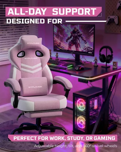 Miniatura 3 de GTPLAYER Silla para videojuegos, silla de computadora con reposapiés y soporte lumbar para adultos, asiento reclinable grande y alto giratorio
