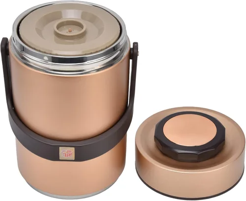 Miniatura 8 de 2.3L Vacuum Insulated Food Container with 3 Stackable Compartments 304 Stainless Steel Leak Proof Adults Thermal Food Jar for Work Travel Picnic Gold