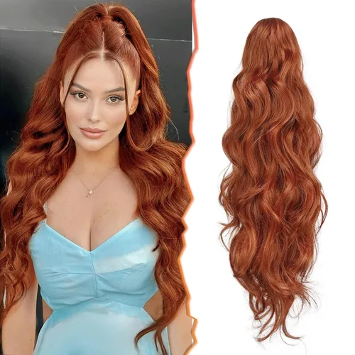 Miniatura 9 de BARSDAR Extensiones de cola de caballo con clip de garra, extensiones de cabello corto ondulado negro de 14 pulgadas para mujer, extensiones