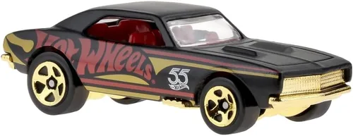 Miniatura 2 de Hot Wheels - Vehículo coleccionable fundido a presión, edición 55 aniversario, negro y dorado, inspirado en el auto deportivo Chevy Camaro del 67 ~