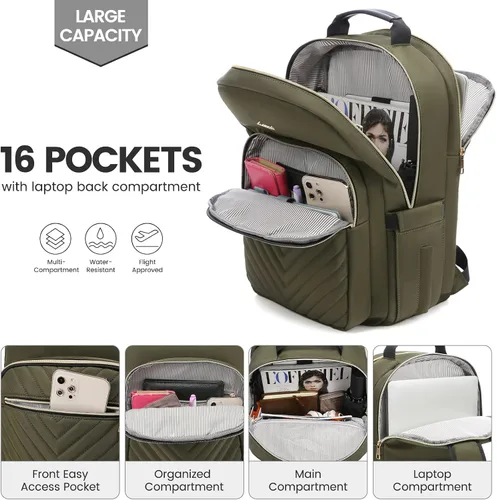 Miniatura 2 de LOVEVOOK Mochila para laptop de 15.6 pulgadas para mujer, bonita mochila de viaje para mujer, bolsa profesional para computadora portátil, Taro Gris