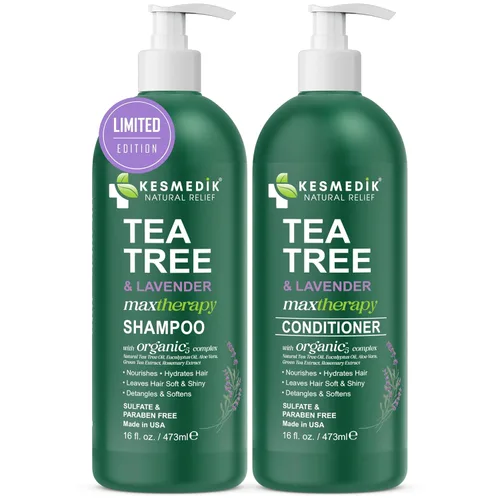 Miniatura 7 de KESMEDIK Tea Tree - Juego de champú y acondicionador de lavanda con menta y romero, limpia, enfría y alivia la picazón del cuero cabelludo, sin