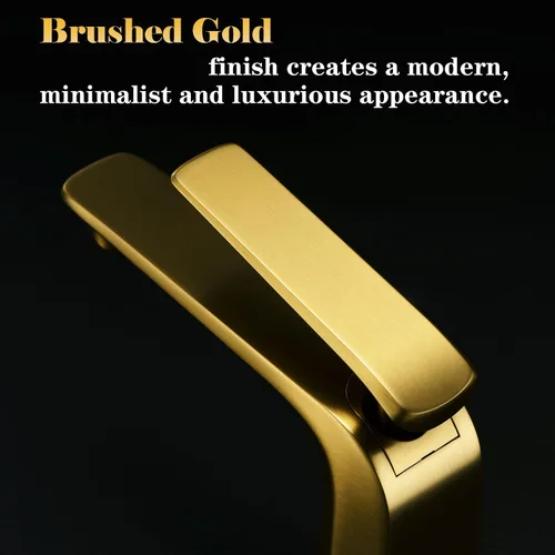 Miniatura 2 de TOCALOCA Grifo de baño de oro cepillado, un solo orificio, una sola palanca, grifo de lavabo tipo vasija, cobre, flujo aireado, 2.2 GPM, garantía