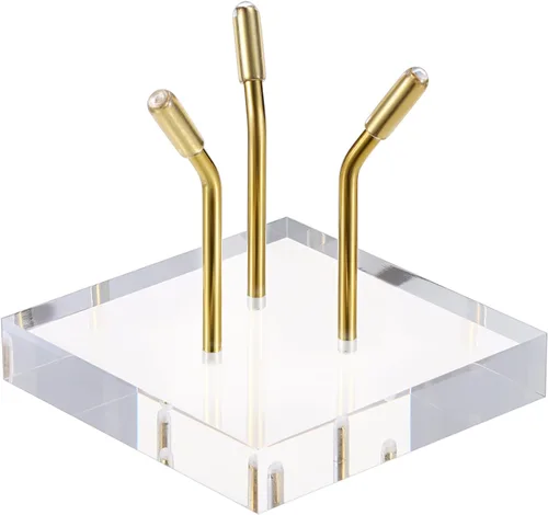 Miniatura 13 de Hipiwe Soporte de exhibición de brazo de metal dorado con base acrílica, soporte de caballete de exhibición pequeña para esfera, bolas de cristal