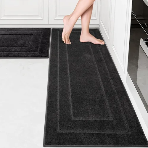 Miniatura 33 de PURRUGS Juego de 2 alfombras de cocina lavables a máquina (24 x 35.5 + 24 x 59 pulgadas), alfombras de pasillo de cocina antideslizantes y Marrón
