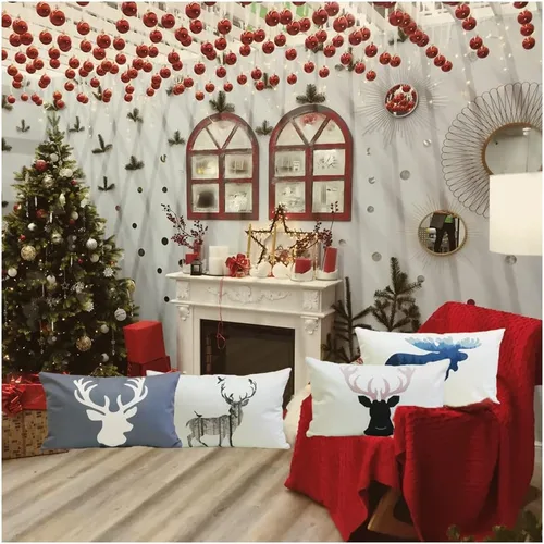 Miniatura 7 de Juego de 4 fundas de almohada lumbar de ciervo, fundas de almohada lumbares de ciervo, fundas de almohada rectangulares oblongas de alce de animales