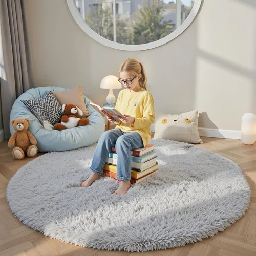 Miniatura 96 de Alfombras circulares súper suaves para niñas, castillo de princesa, tienda de campaña de 5 diámetros, alfombras circulares de área para dormitorio