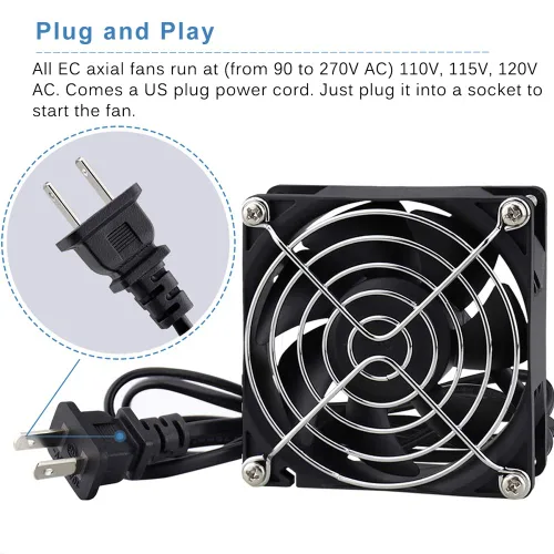 Miniatura 2 de GDSTIME EC AXIAL 8025, ventilador de magdalenas 110 V 115 V 120 V 220 V 240 V CA 3.150 in x 0.984 in pequeño ventilador de refrigeración sin