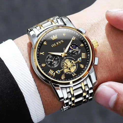 Miniatura 3 de OUPINKE Mens Watches Fashion Sport WristWatches Multifunction Chronograph Analog Quartz Luminous Waterproof Calendar Stainless Steel Bracelet