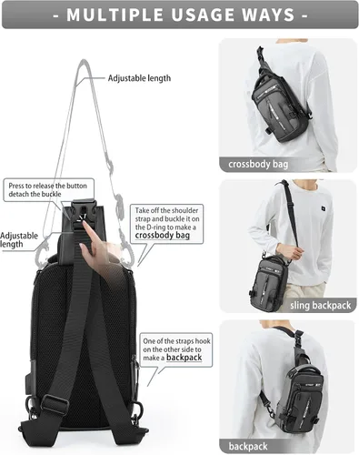 Miniatura 18 de Mochila cruzada pequeña negra para hombre y mujer, H-Negro, S, Moda