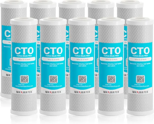 Max Water Cartucho de filtro de agua de sedimentos de carbono CTO para toda la casa de 5 micrones, 10 x 2,5 compatible con DuPont WFPFC8002,