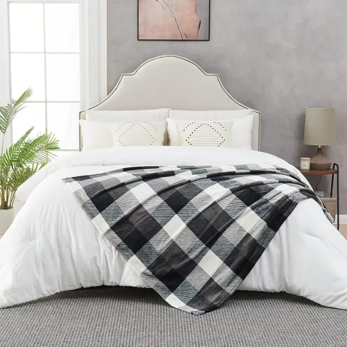 Miniatura 5 de SOCHOW Buffalo - Manta de franela de forro polar de 50 x 60 pulgadas, suave, ligera, acogedora para todas las estaciones, color negro y blanco a