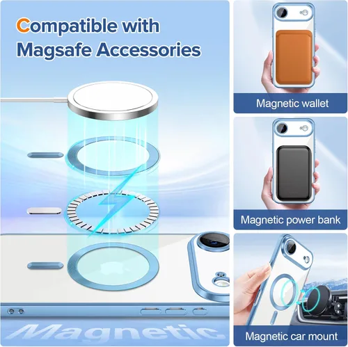 Miniatura 3 de Hython Funda magnética transparente para iPhone Air con protector de lente de cámara [compatible con MagSafe] con borde chapado de lujo, funda