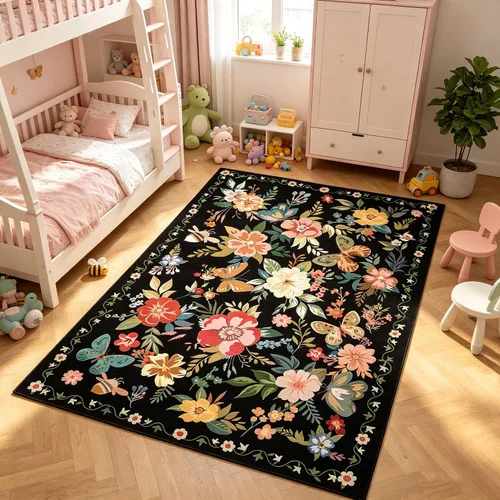 Miniatura 94 de Ukeler - Alfombra rústica con diseño floral para sala, dormitorio, comedor, Country rústico, Azul (luxury blue)
