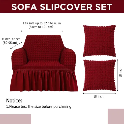 Miniatura 2 de SmoothNovelty Juego de 1 funda para sofá y 2 fundas para sofá con falda, duradero, lavable, de alta elasticidad, protector de muebles
