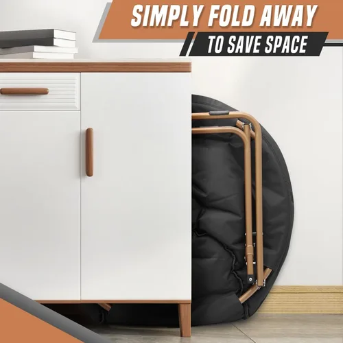 Miniatura 4 de Silla redonda y cómoda, con marco de metal, acogedora silla plegable de piel sintética para adultos, silla Papasan Moon plegable para dormitorio