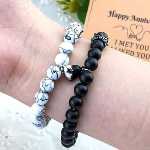 Miniatura 6 de Pulseras de amor a juego para novio y novia, pulseras a juego para parejas, regalos de relación a larga distancia con tarjeta de aniversario