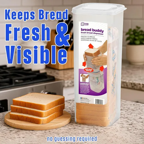 Miniatura 3 de Buddeez Bread Buddy - Recipiente hermético para almacenamiento de pan, diseño dispensador Slice by Slice, organizador perfecto para despensa, tapa