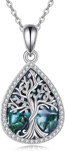 ONEFINITY Collar de plata de ley 925 con diseño de árbol de la vida con colgante de nudo celta de concha de abulón para mujer