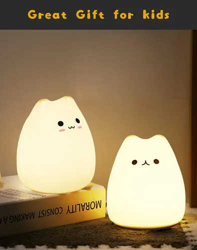 Miniatura 3 de Luz nocturna LED para gatos, luz nocturna alimentada por pilas para niños, bonita lámpara multicolor de silicona con blanco cálido y modo