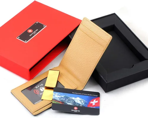 Miniatura 4 de SOTANIA - Clips personalizados de cuero genuino de 24 quilates para hombre carteras delgadas con bolsillo frontal para tarjetas regalo minimalista