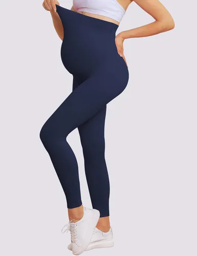 Miniatura 3 de QoBexim Leggings de maternidad sobre el vientre, ultra elásticos, pantalones de yoga para embarazo, con soporte para golpes, leggings