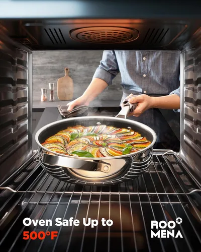 Miniatura 11 de Sartén wok con tapa, cerámica híbrida de 13 pulgadas, woks y sartenes para saltear de acero inoxidable de tres capas, antiadherente, no tóxico